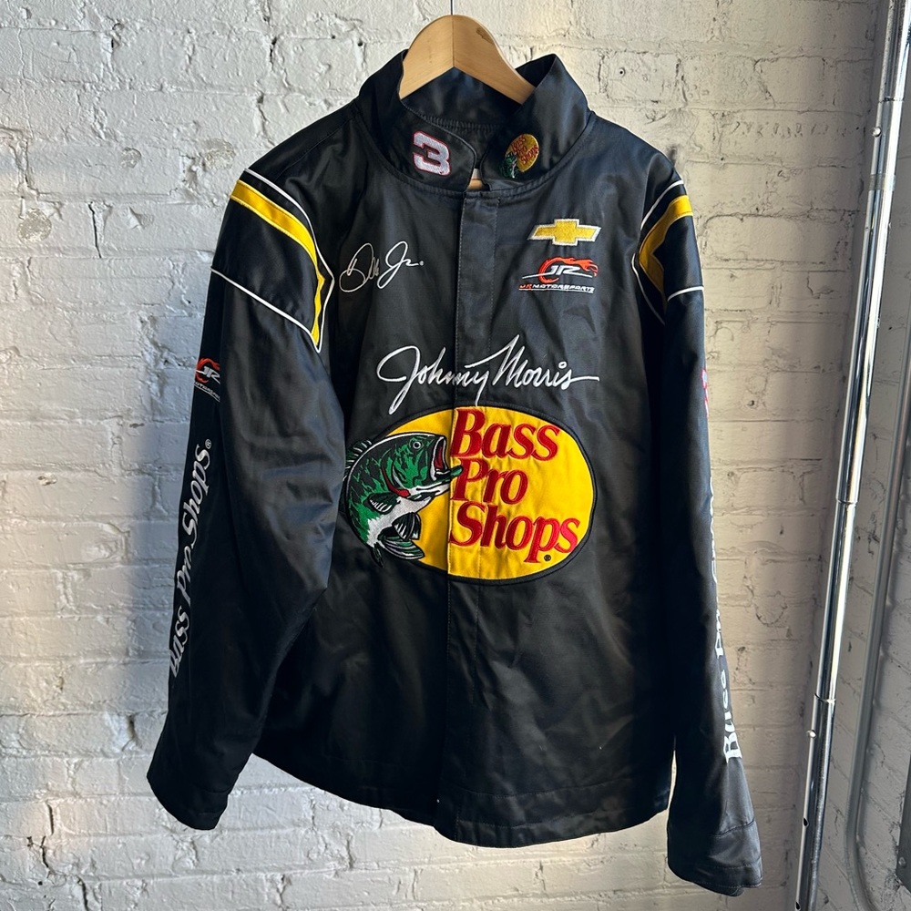Bass Pro Shops JR Motorsports Racing Jacket Johnny Morris Embroidered Black